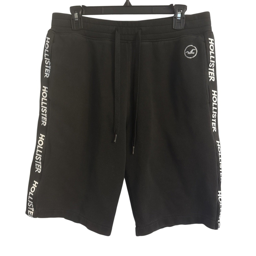 Hollister Mens Med Sweat Shorts Drawstring Waist Fleece Logo Black Comfort Y2K